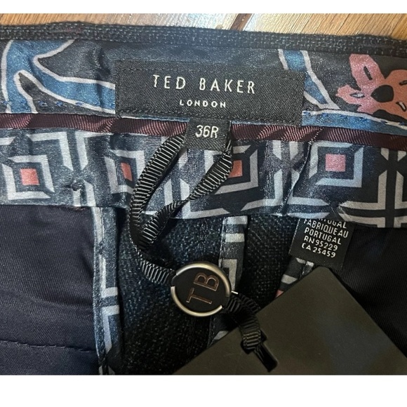 Ted Baker Tonal Check Blue Wool blend Trousers Sz 38R NWT - Picture 4 of 6